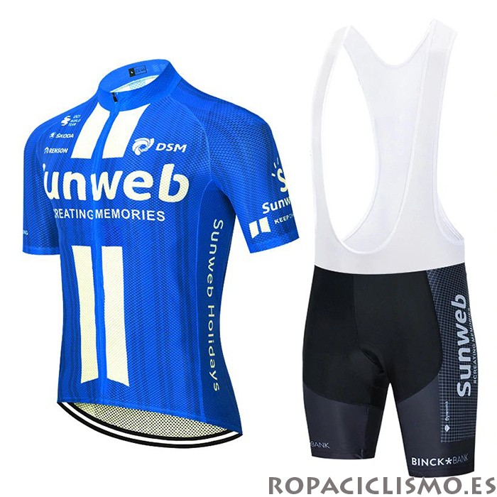 2020 Maillot Sunweb Tirantes Mangas Cortas Azul Blanco